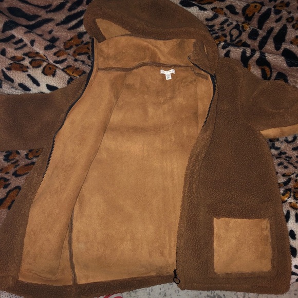 TOP SHOP VINNIE HOODED FAUX SHEARLING JACKET - Picture 5 of 5